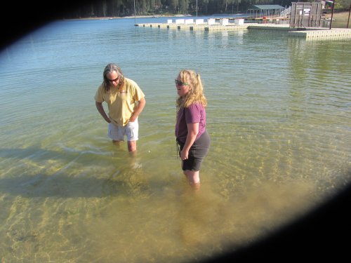 Missy and dad getting their feet wet