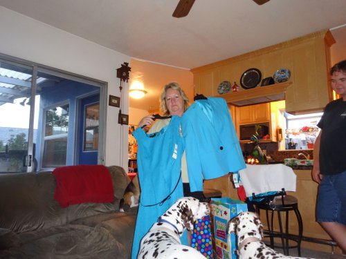 mom modeling birthday presents