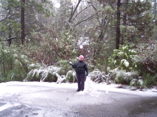 Melissa throwing snowballs 