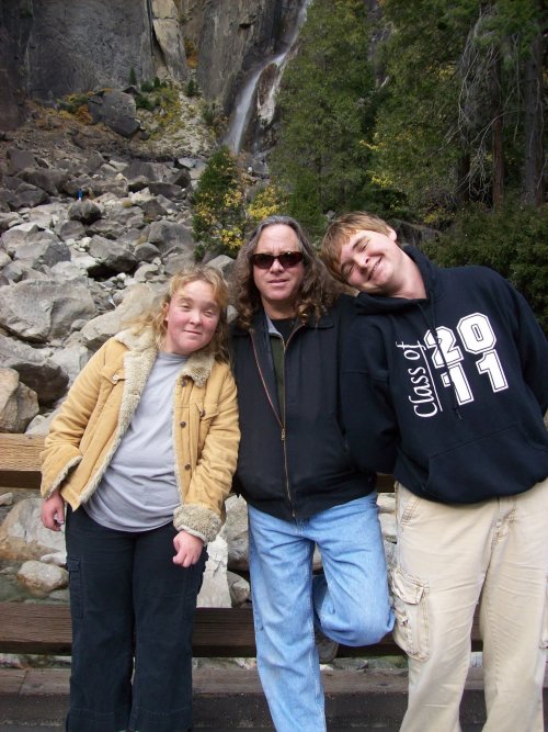 Dad and kids at Yosemite falls 