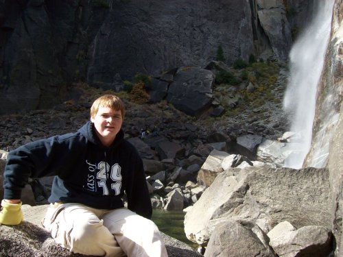 Jonny at base of Yosemite falls 