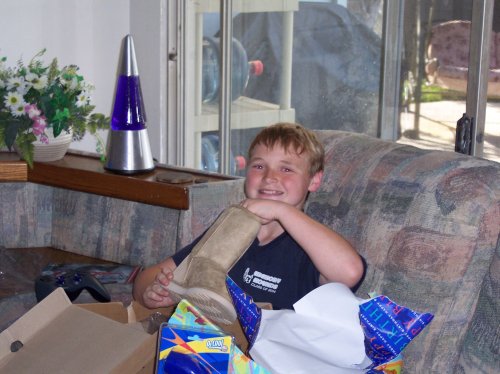 Jonny opening gifts on his birthday 