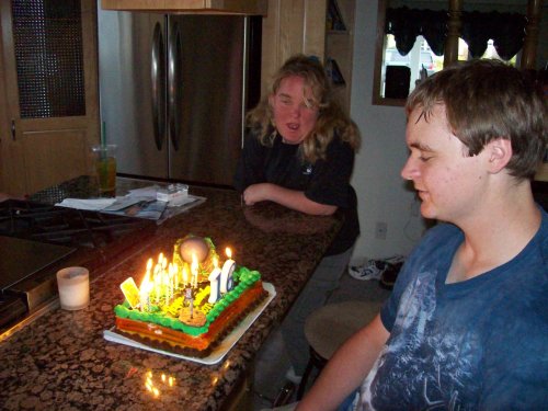 Jonny and flaming cake 