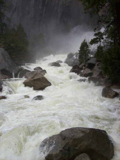 raging water at lower Yosemite falls 