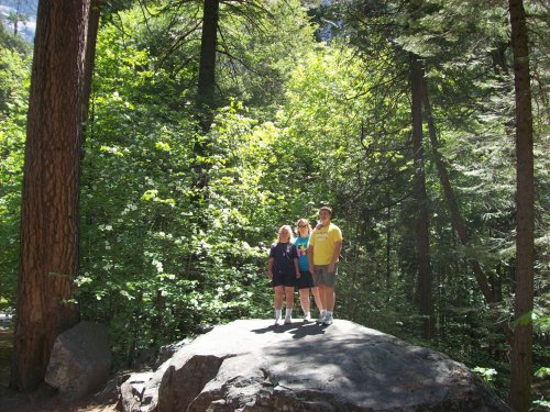 FAmily on rock on path to Mirror Lake 