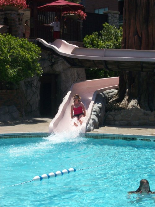 Mom on her way down the slide 