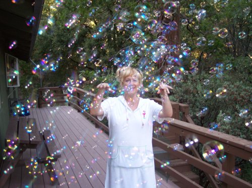 Kimmy amidst the bubbles 