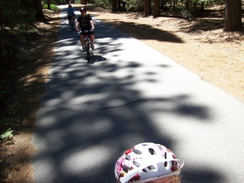 Family on bike path 