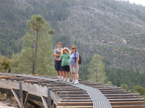 Family hiking on flume 