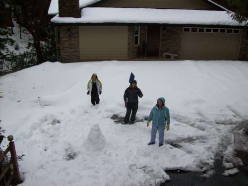 Family building snowman 
