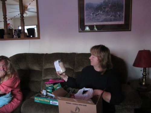 Mom examining gift from Melissa 