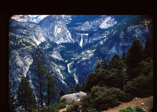 Nevada & Vernal Falls from hotel porch 