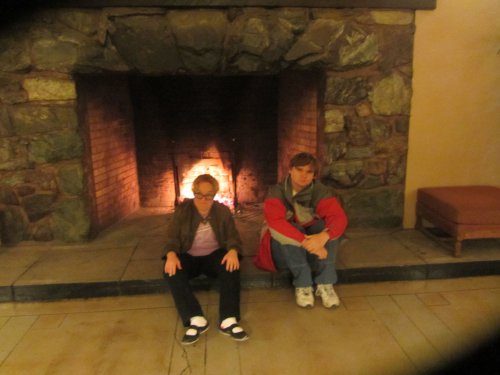 Kids by fireplace at Ahwahnee