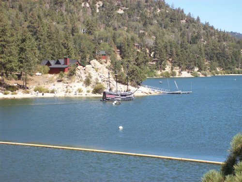Pirate ship on Big Bear Lake near dam 