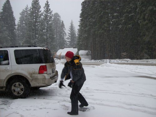 Jonny throwing snowballs in snowstorm 