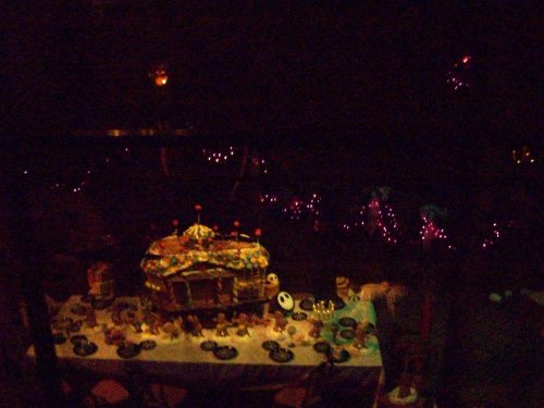 A view of the spirit's party in the Haunted Mansion 